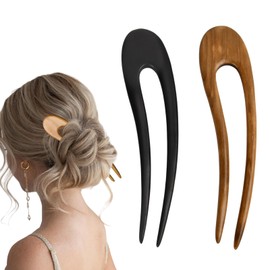 Pack of 2 Hair Fork U-Shaped 15.5 cm Wooden Hair Sticks for Updo Hairstyles, Sandalwood Hairpins French Style Hair Sticks Fork, Retro Hair Chignon Pens for Girls Women