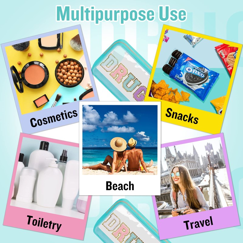 izuzta - Bolsa de maquillaje con parche de chenilla, con