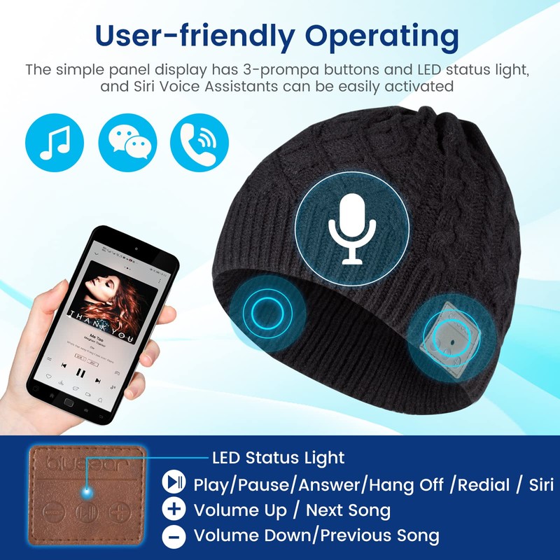 blueear Beanie Hat Bluetooth 5.2 Headphone Wireless Winter Knit Hats