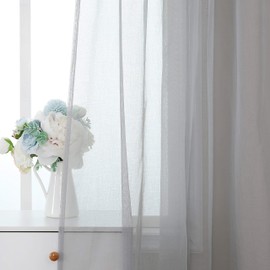 Miulee set of 2 voile curtains, transparent curtain, polyester tab-top curtain, transparent living room, airy decorative curtain for bedroom.