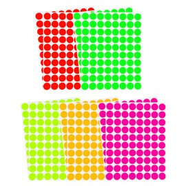 Royal Green Neon Color Coding Labels 1/2" (0.5) Inch 13Mm Round Dot Stickers - 5 Different Fluorescent Colors Dots Label - Half Inch Rounds Sticker 1600 Pack