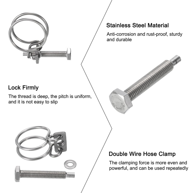 sourcing map 6Pcs Double Wire Hose Clamp, 32-36mm Adjustable Stainless