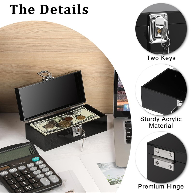 GUSHBIN Acrylic Cash Box with Lock Black Money Holder Organizer