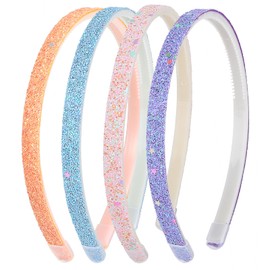 WLLHYF 4 Stück Glitzer-Haarband, Buntes Haar-Accessoire Kunststoff Glitzernd Niedlich Rutschfest Dick Glitzernd Konfetti Regenbogen-Haarbänder mit Zähnen für Kleine Mädchen (Mehrfarbige Sterne)