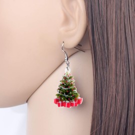 Acrylic Christmas Tree Truck Earrings Drop Dangle Fashion Jewelry For Women Festival Gift (Green)