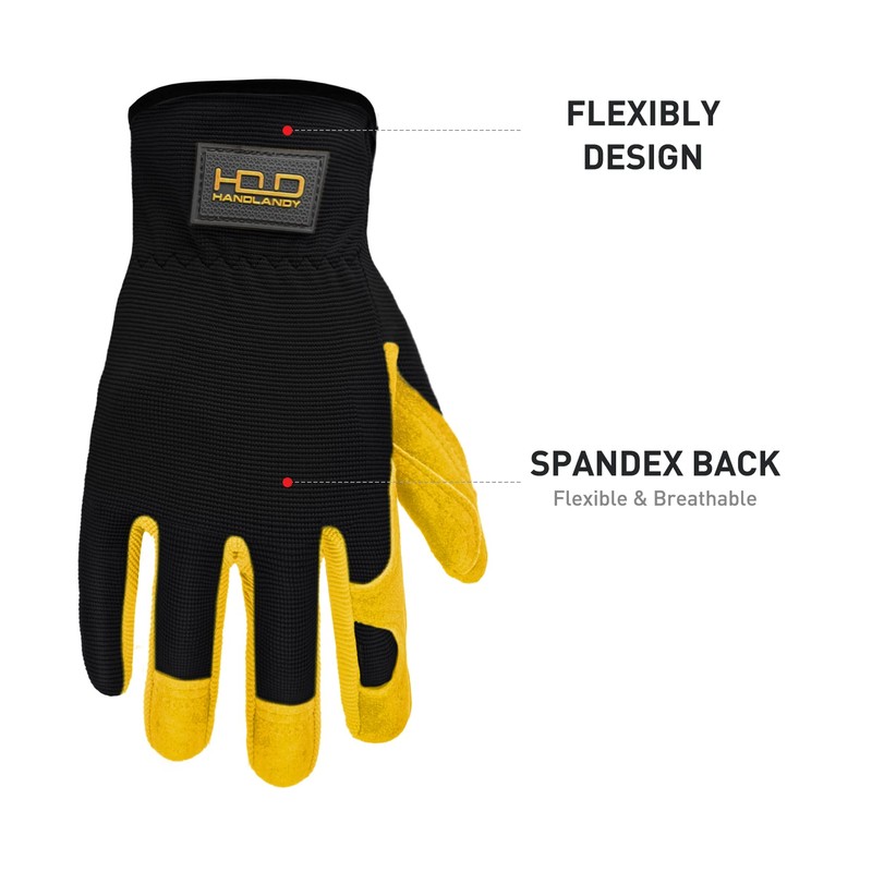 HANDLANDY Men Leather Gardening Gloves, Utility Work Gloves for Garden