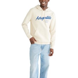 AEROPOSTALE Men's Aero Logo Popover Hoodie-Script, Fog, X-Large