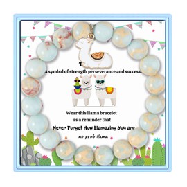 PARTNER Llama Inspirational Birthday Gifts for Women Best Friends Unique Gifts Natural Stone Beaded Bracelets for Women Agate Beaded Jewelry with Meaningful Message Card For Llama Lovers,Comes Packaged (A48)