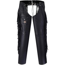 Assless Leather Chaps for Men and Women – Premium Full Grain Cowhide Western Cowboy Motorcycle Chaps – Handmade (Black, Medium)