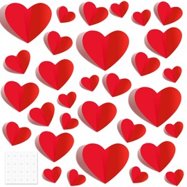 80 Pcs Red Heart Shape Wall Stickers Valentine's Day Wall Decals 3D Heart Stickers 4 Different Sizes Removable PVC Heart Wall Decorations for Wedding Anniversary Party Bedroom Home Décor