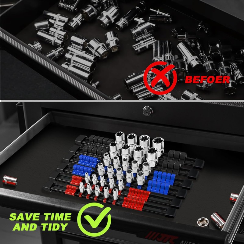 6 Pcs Socket Organizer Rail Set, Premium Socket Holder, Heavy-Duty