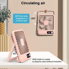 BUBPUP USB Rechargeable Desktop Fan, 180° Tilt Folding 5 Speeds Adjustable Fan, Strong Wind Quiet Small Desk Fan for Home Office Desktop, Mini Travel Products, Rechargeable Rotating Fan:_Pink_1pc