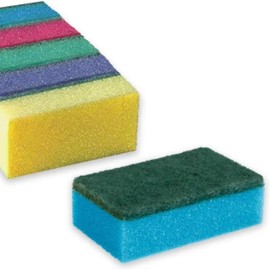 Absorbent Dish Sponge with Scouring Side - Pack of 10 All Purpose Kitchen Sponges - Ideal for Dishes, Surfaces and Utensils - Antibacterial Design and High Durability