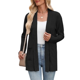 Zeagoo Black Cardigan for Women Long Sleeve Open Front Sweaters Casual Loose Lightweight Cardigans with Pockets