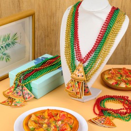 Ecally 24 Pieces Pizza Beaded Necklaces Pizza Beaded Necklaces Bead 12 Designs for Pizza Theme Birthday Supplies Favors Decorations