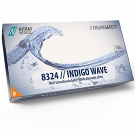 Nitras 8324 Indigo Wave Powder-Free, Non-Sterile, Medical Nitrile Disposable Gloves, Colour: Dark Blue, Pack of 100 in Dispenser Box (M)