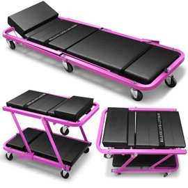 DNA MOTORING 48" 2 IN 1 Folding Rolling Garage Shop Creeper Roller Seat, 7 Pcs 2" Casters, 350 Lbs Weight Capacity, Purple, TOOLS-00193-PR
