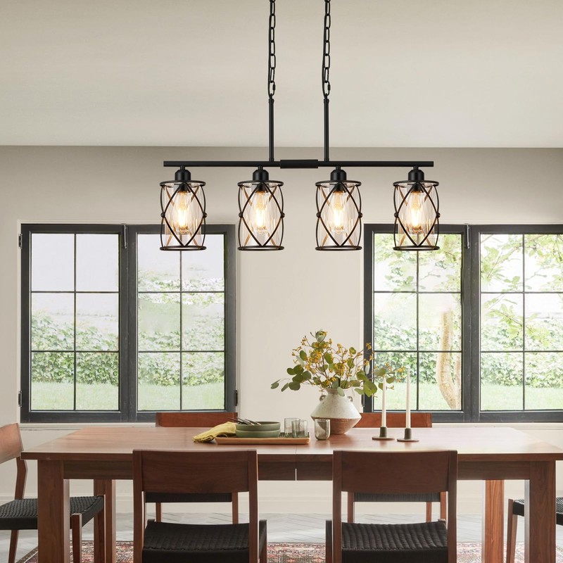 Osimir 4-Light Kitchen Island Lighting, Modern Black Dining Room Light