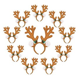 by Robelli Pack of 10 Brown Fancy Dress Reindeer Antler Headband with Berry Bells