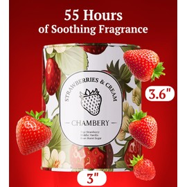 CHAMBERY Strawberries and Cream Candle 9.17oz | Artful Strawberry Motif in Premium Tin | Sumptuous Fruity Aroma | Ideal for Spring & Summer | Soy Wax with Lead-Free Cotton Wick | 55-Hour Burn