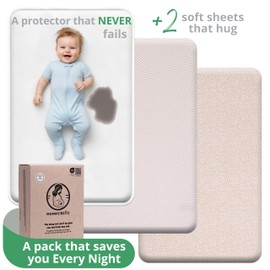 Mommybelly 2 Fitted Sheets Moses 80x40 + Mattress Protector, Beige