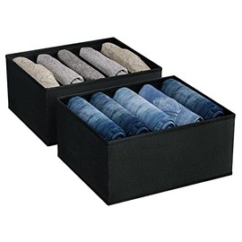 DIMJ Wardrobe Clothes Organizer Foldable Jeans Drawer Organizer, Closet Organizers and Storage Box, Clothes Organizer for Folded Clothes, Jeans, Sweater, T-shirts (5 Grids, Black)