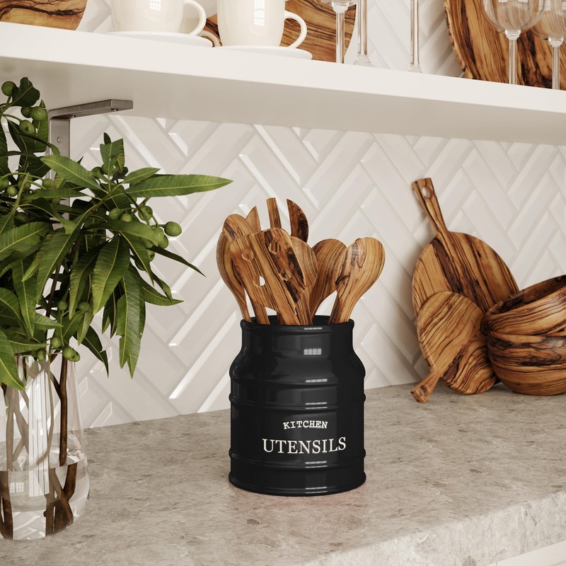 Barnyard Designs Ceramic Farmhouse Utensil Holder for Kitchen Counter, Large