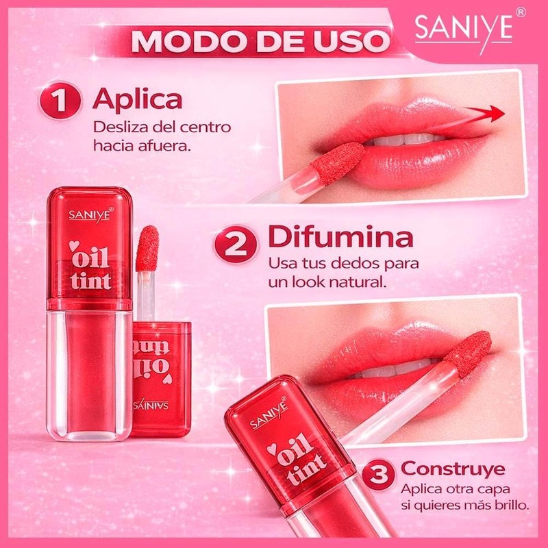 SANIYE Tinta para Labios Oil Tint, Larga Duración, Hidratante, No