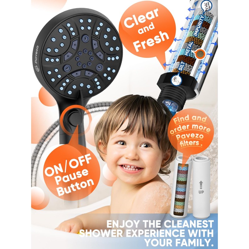 Pavezo® High Pressure Handheld Shower Head with Filter, ON/OFF Switch
