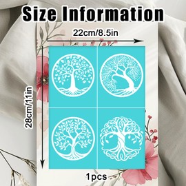 BEUNITONE Tree Stencils 8.5 x 11 inches Reusable Natural Tree of Life Self-Adhesive Silk Screen Printing Stencils for Painting, Card Making, Home Decor