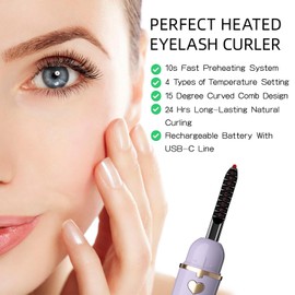 ZAPAL Heated Eyelash Curler, Rechargeable Heated lash Curler, Intelligent Power Off Electric Eyelash Curler Heated Quickly 24 Hs Lasting Natural Makeup for Woman -Violet/Gold