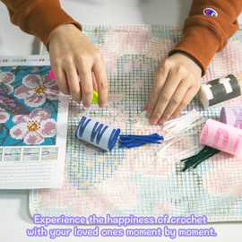 LAPATAIN Latch Hook Kits for DIY Throw Pillow Cover,Butterfly Needlework Cushion Cover Hand Craft Crochet for Great Family 17x17inch