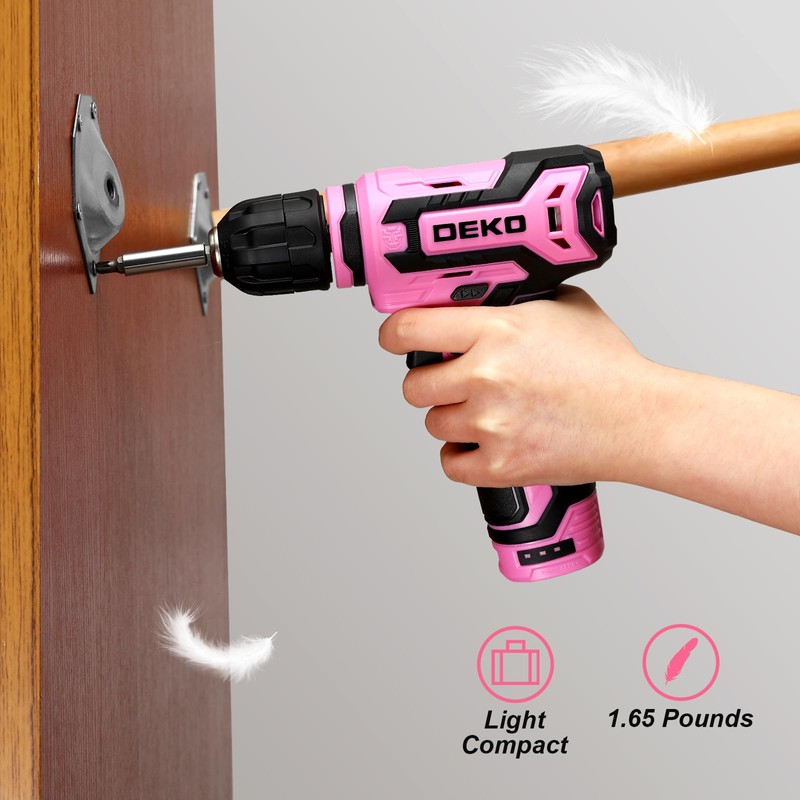 Cordless Drill：DEKOPRO 12V Power Drill Set with Pink 800RPM Electric