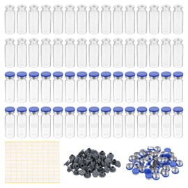PATIKIL 15ml Sample Vials, 100 Pack Lab Empty Vials with Butyl Rubber Stopper Crimp Top Caps and Labels Borosilicate Glass Vial, Clear