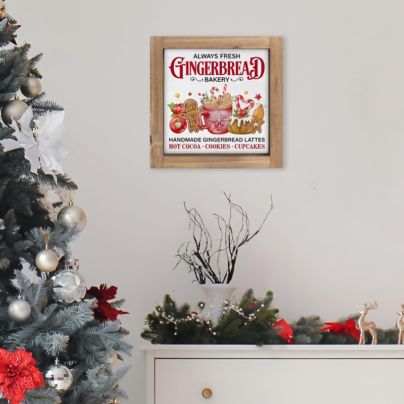 pechpell Gingerbread Christmas Baking Decorations, 6 Inch Wooden Gingerbread Bakery