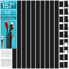 Black Cord Cover Wire Hider - 157in Large Cable Concealer, Cord Hider for Wall Mount TV, Cable Raceway Kit, Extension Cord Cover Indoor, Electrical Wire Cover, Cable Management Wall, Wire Molding