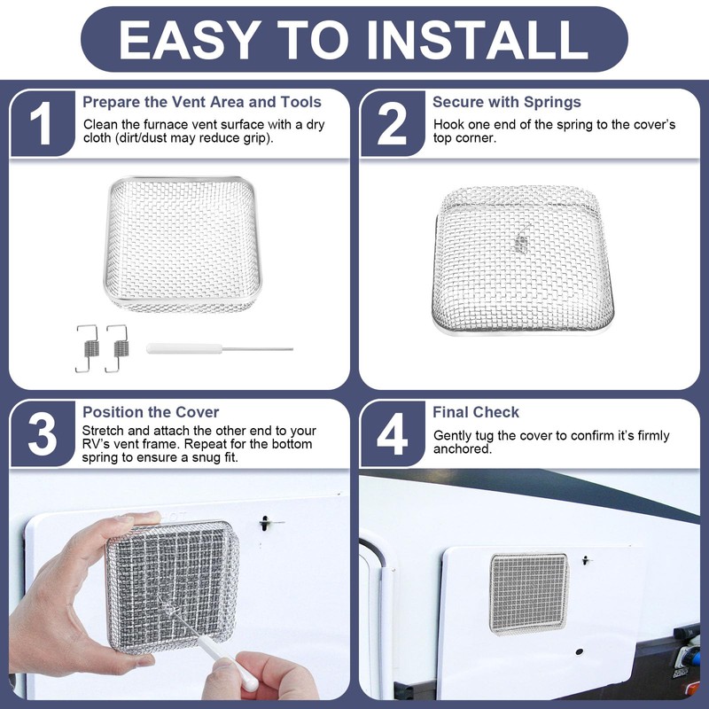 RV Furnace Screen for RV Water Heater Vent Cover, Stainless