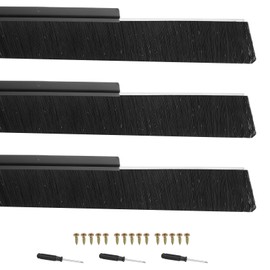 PATIKIL Door Brush Sweeps 3.15" Bristles x 39.37" Long, 3 Sets H-Shape Aluminum Alloy Holder Brush Sweep for Bottom of Door Seal Garage Weather Stripping, Black/Black