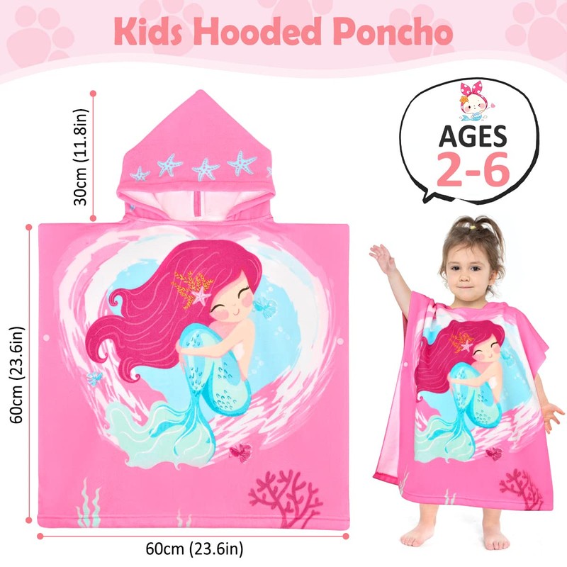BTNEEU Bath Poncho Children's Bath Towels with Hood Mermaid Poncho