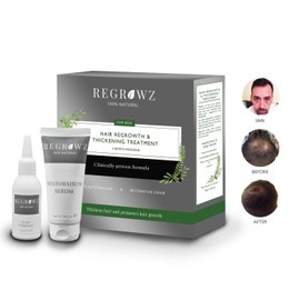REGROWZ Men?s 100% Natural Topical Hair Restoration Treatment for Regrowth, Hair Loss, Thinning, DHT Blocker Clinically Proven with Allium Cepa, Ocimum Sanctum (6 Months)