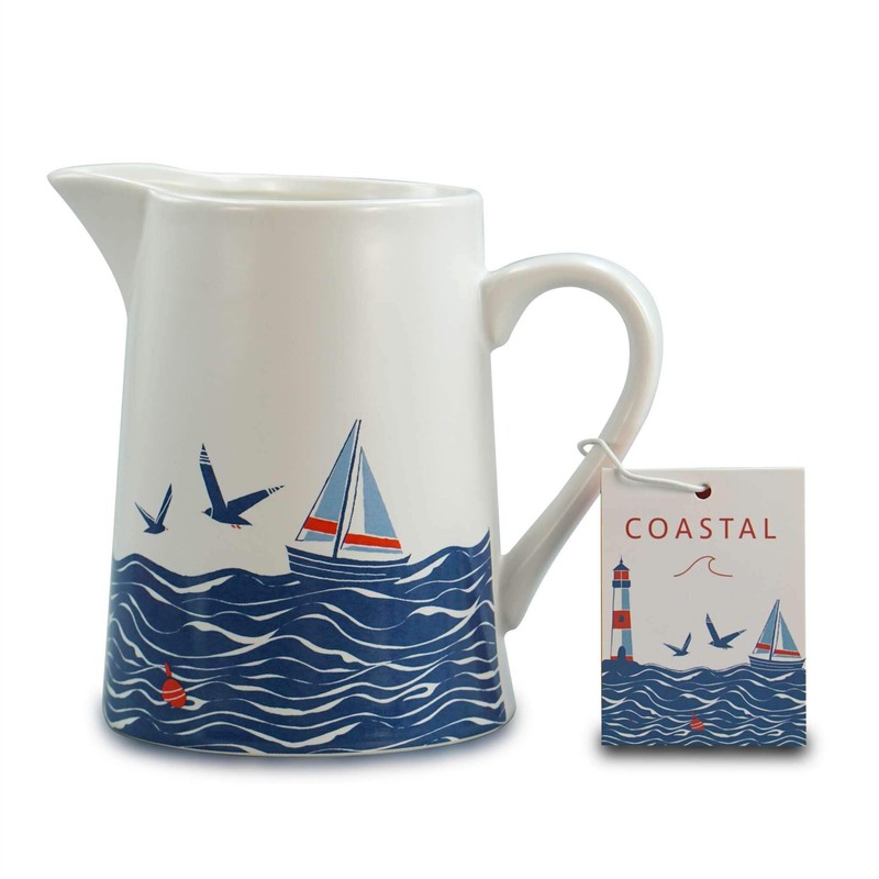 Half Moon Bay Sailboat Seagulls - Coastal Theme - Blue/White