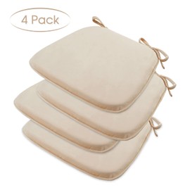 Basic Beyond Kitchen Chair Cushions Set of 4, U Shaped Memory Foam Chair Cushion with Ties, 17 x 16 inches Soft Plush Velvet Chair Pads for Dining Chairs(Khaki)