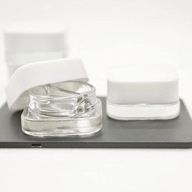 CannaAroma 60 Pack | 7ml Square Jar w/Dual Compartments (3.5ml each compartment) | Cube Jar Glass Container (White-Lid)