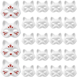 24PCS DIY White Paper Cat Mask for Costume Party Paintable Half Face Masquerade Mask Lightweight Fox Facepiece for Art Project(white-24-Cat face)