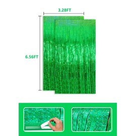 Games Green Birthday Decorations Booth Photo Backdrop Curtain Streamers Tinsel Party Favors Accessories 2 Pack