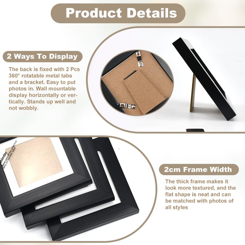 KITERI 4x4 Inch Frame, 3 Pack Black Picture Frame Set