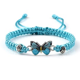 COLORFUL BLING Multicolor Braided Woven String Butterfly Bracelets for Couple Matching Friendship BFF Family Butterfly Wristband Jewelry-lake blue