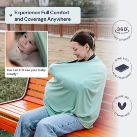 BabbleRoo Nursing Cover Up for Breastfeeding – 95% Muslin, Soft & Breathable Baby Essentials | Newborn Essentials Breastfeeding Covers for Nursing, Multi-Use for Car Seat & High Chair – Moss Green