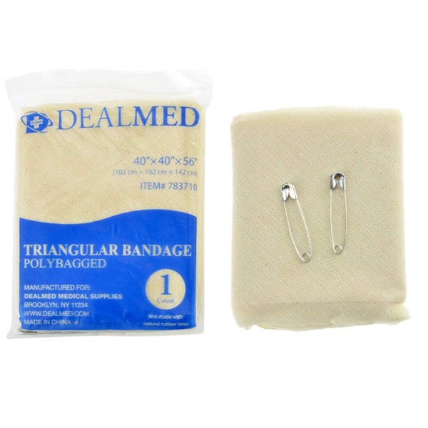 Dealmed Latex-Free Triangular Bandages – 12 Cotton Bandages with 2 Safety Pins, 40" x 40" x 56" Compression Bandage Wrap, Wound Care Product for First Aid Kit and Medical Facilities
