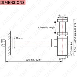 ZASLEME Brass Round Bottle P Trap, Basin Sink Waste Trap Drain Tube Kit Adjustable Height, Brushed Gold Finished